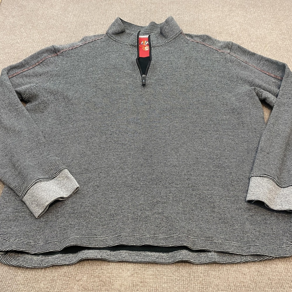 Robert Graham Sweater Mens 2XL Gray Stripe 1/4 Zip Mock Neck Knit Pullover Logo